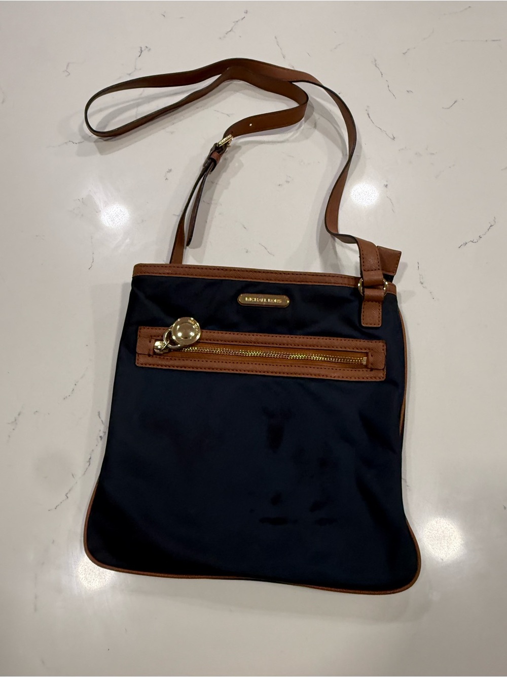Michael Kors Navy and Brown Crossbody Messenger Bag